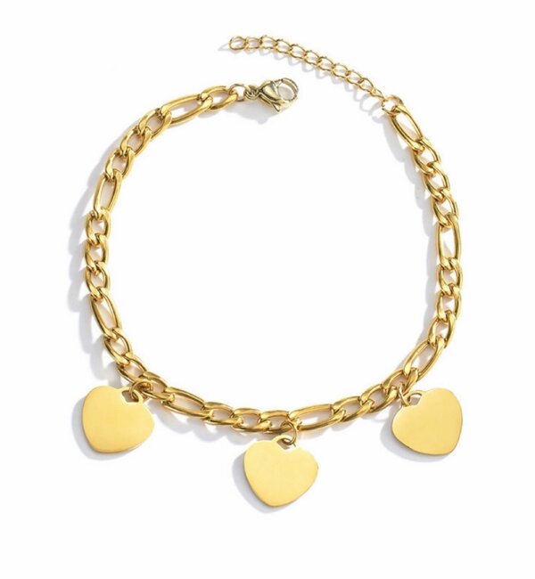 KAYA sieraden Bracelet with Initials | 3 Hearts | Stainless Steel