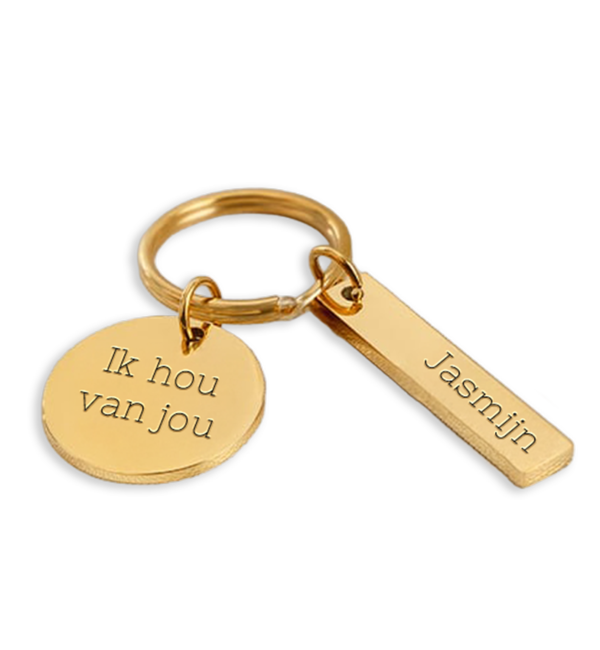 KAYA sieraden Sleutelhanger met twee Graveerbedels
