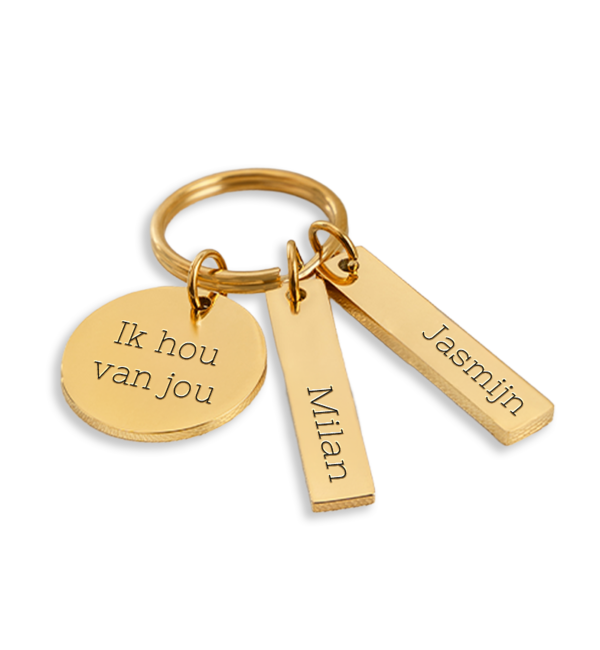 KAYA sieraden Sleutelhanger met drie Graveerbedels