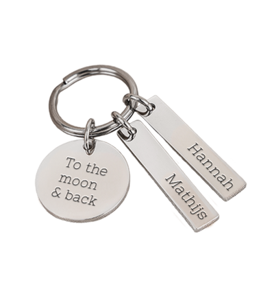KAYA sieraden Keychain with three engraved charms