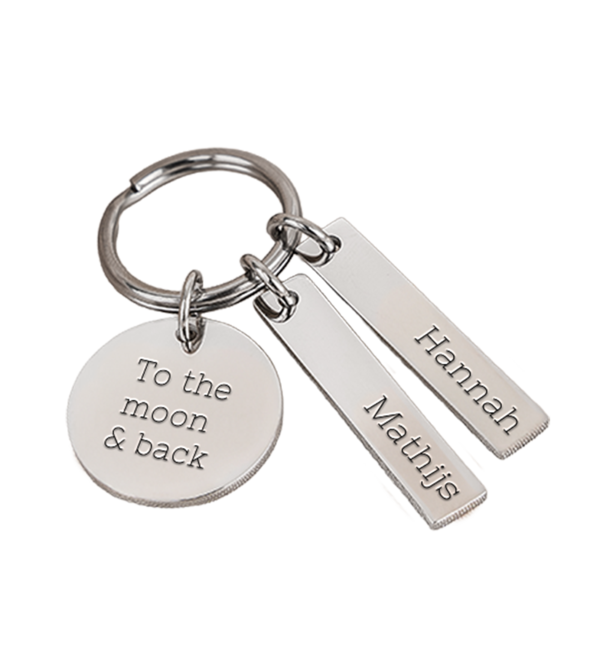 KAYA sieraden Keychain with three engraved charms