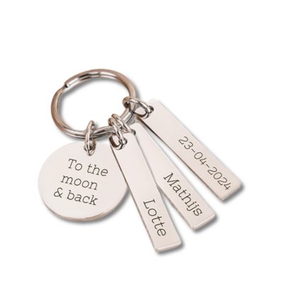 KAYA sieraden Keychain with four engraved charms