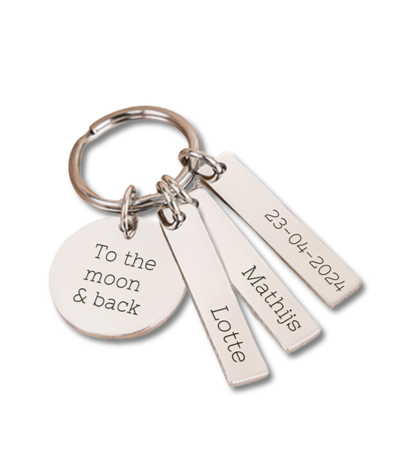 KAYA sieraden Sleutelhanger met vier Graveerbedels