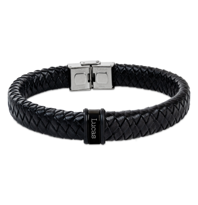 Sieraden Jongens armband met naam Leer Rock My World Zwart