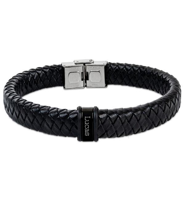 Sieraden Boys bracelet with name Leather ´Rock My World´ | Black