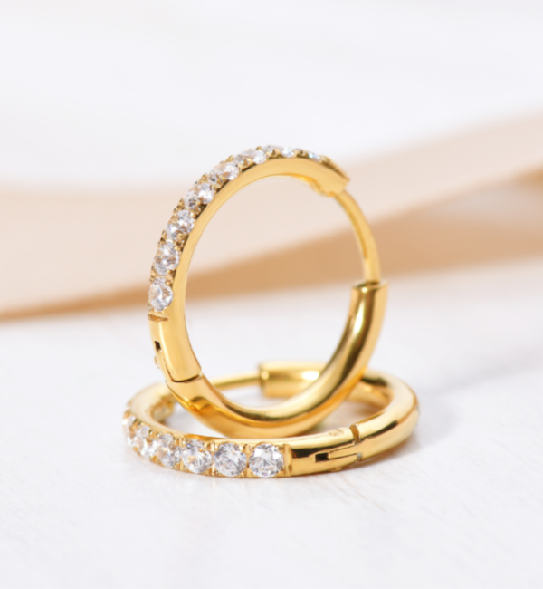 KAYA sieraden 3-piece set of hoop earrings with stones | 8-10-12 mm