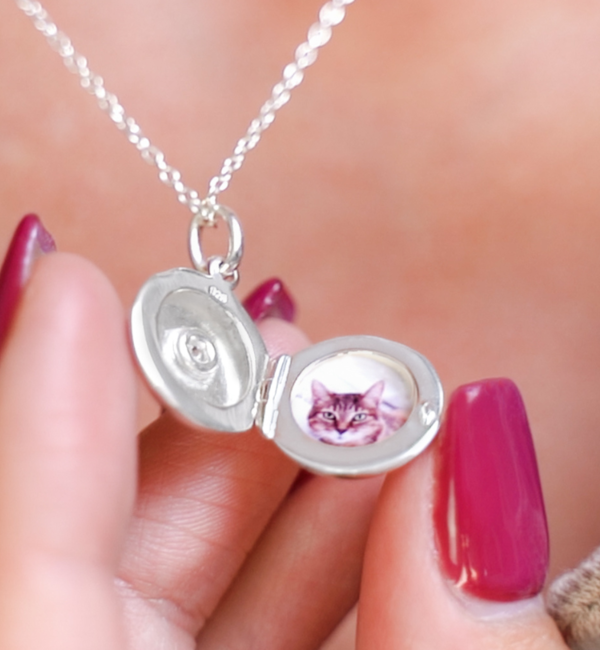Gegraveerde sieraden Ketting met Foto 'Diamond' Rond Medaillon