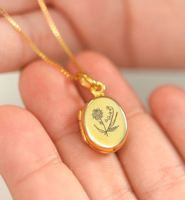 KAYA sieraden Ketting met Geboortebloem Boeket 'Medaillon'