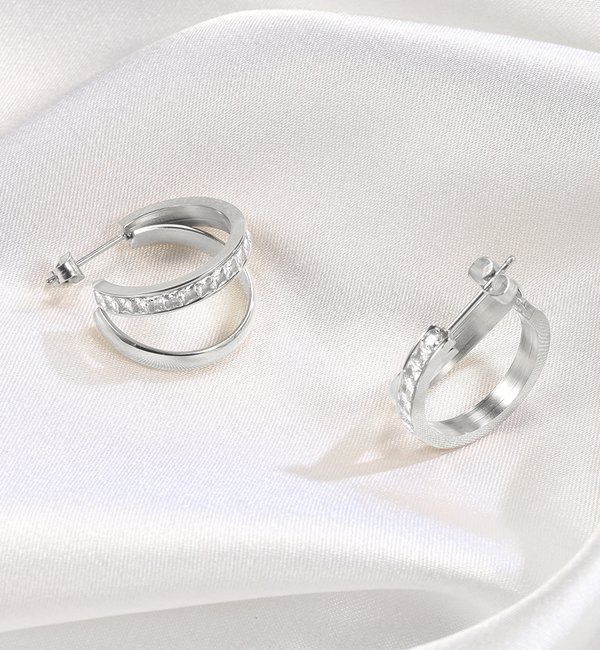 KAYA sieraden Double Hoop Earrings with Crystals | Stainless Steel