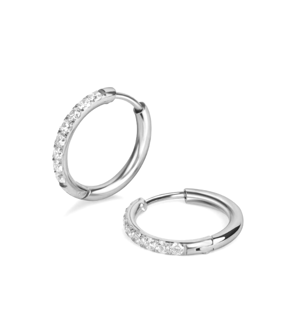 KAYA sieraden Shiny Hoop Earrings with Stones 10 mm | Stainless Steel Gold