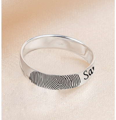Gegraveerde sieraden Ring with Fingerprint and Name