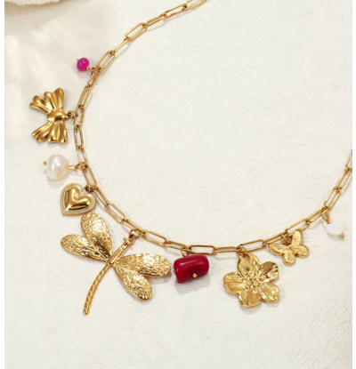 KAYA sieraden Statement charm necklace ‘Shiny Dragonfly’ | Stainless Steel