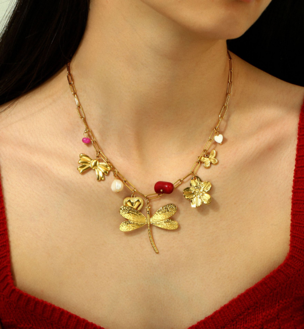KAYA sieraden Statement Bedelketting 'Shiny Dragonfly' I Stainless