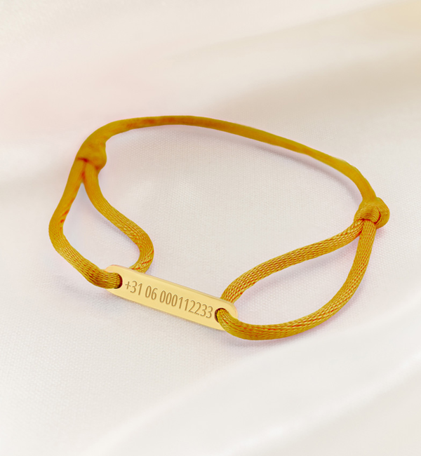 KAYA sieraden SOS children’s bracelet with phone number in mustard | Stainless Steel