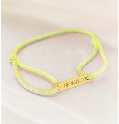 KAYA sieraden SOS Kinderarmbandje met Telefoonnummer | Neon Geel