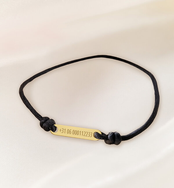 KAYA sieraden Jongens armband Satijn Gravure I Zwart