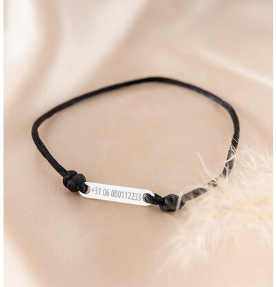 KAYA sieraden Jongens armband Satijn Gravure I Zwart