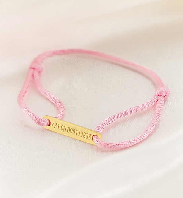 KAYA sieraden S.O.S. Kinderarmbandje met Telefoonnummer | Roze | Stainless Steel