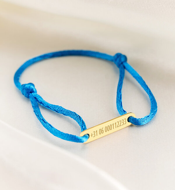 KAYA sieraden S.O.S. Kinderarmbandje met Telefoonnummer | Blauw | Stainless Steel