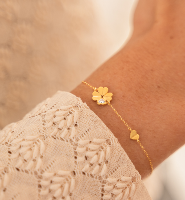 KAYA sieraden Luxury Bracelet for Ladies: Clover & Heart with Crystal
