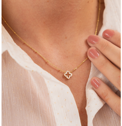KAYA sieraden Bolletjes Ketting Dames  Klaver met Zirkona