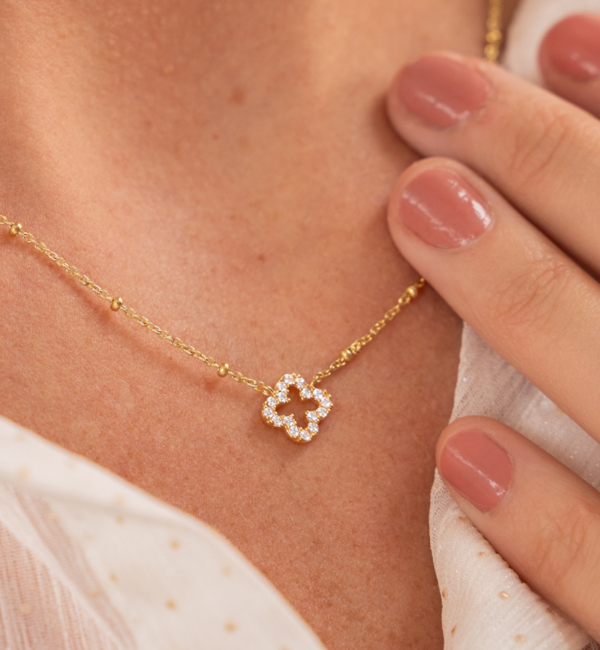 KAYA sieraden  Moeder &  Dochter Bolletjes Kettingen Set Klaver met Kristallen