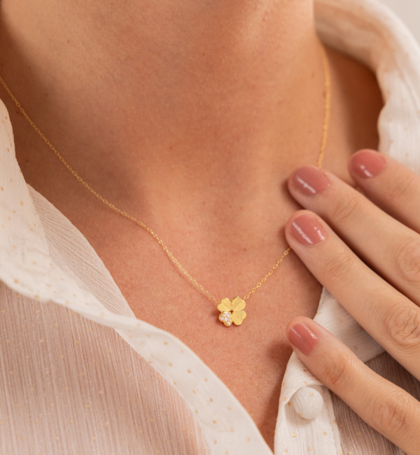 KAYA sieraden Ketting Dames Klaver met Kristallen I Zirkonia Kristallen