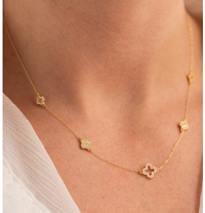 KAYA sieraden Luxe Ketting Dames 5 Klavers met Zirkonia