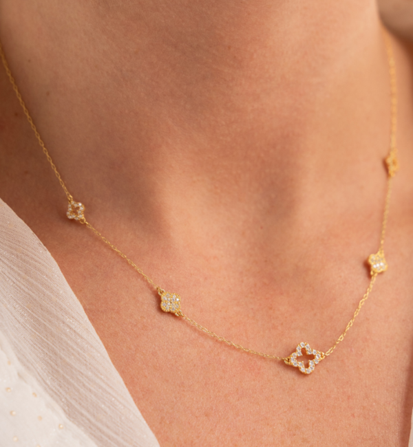 KAYA sieraden Necklace Women 5 Clovers with Crystals I Zirconia Crystals