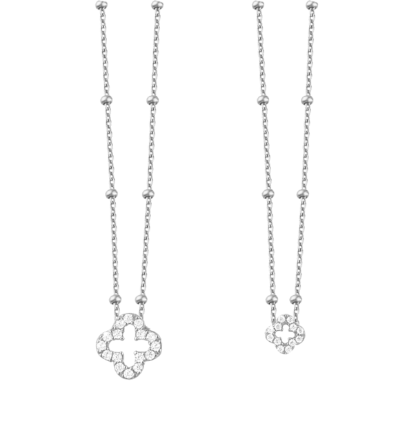 KAYA sieraden Luxe Moeder &  Dochter Bolletjes Kettingen Set Klaver met Kristallen