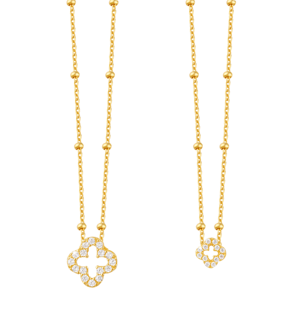 KAYA sieraden Luxury Mother & Daughter Ball Necklace Set Clover with Crystals