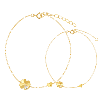KAYA sieraden Luxe Moeder & Dochter Armbanden Set Klaver & Hartje Zirkonia