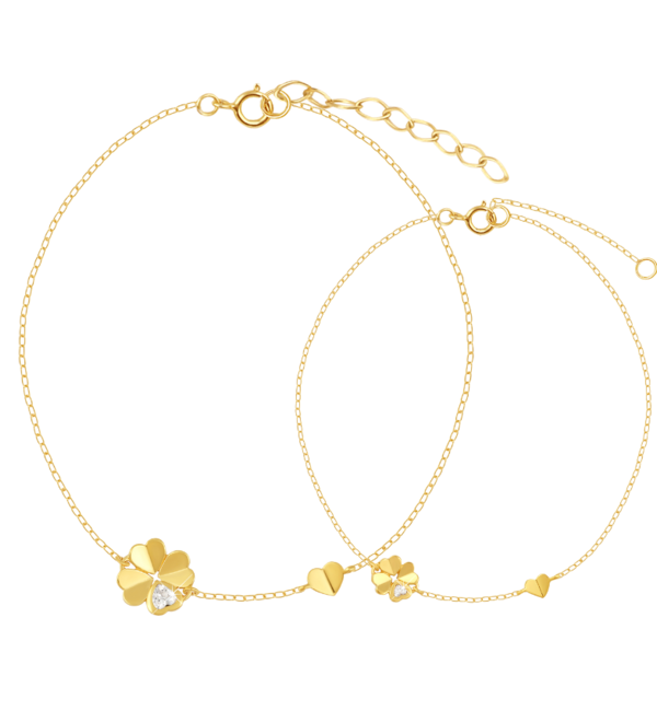 KAYA sieraden Luxe Moeder & Dochter Armbanden Set Klaver & Hartje Zirkoina