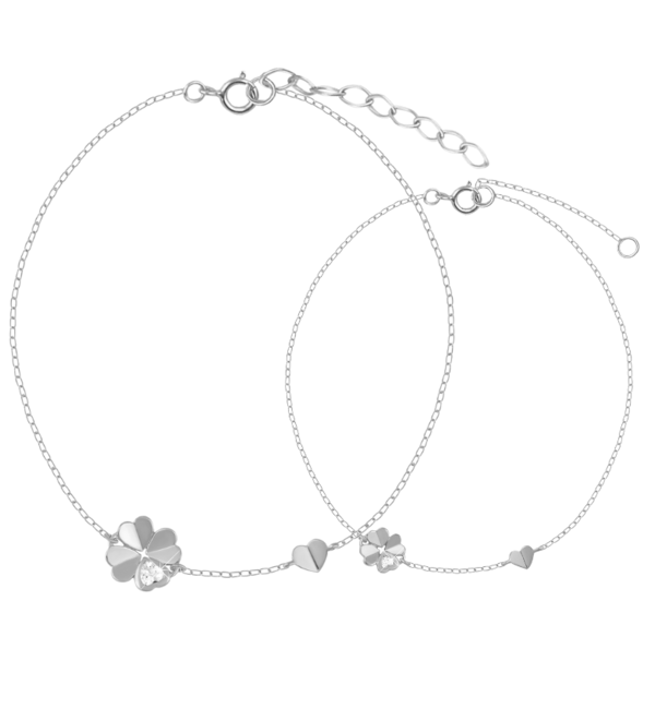 KAYA sieraden Luxe Moeder & Dochter Armbanden Set Klaver & Hartje Zirkoina