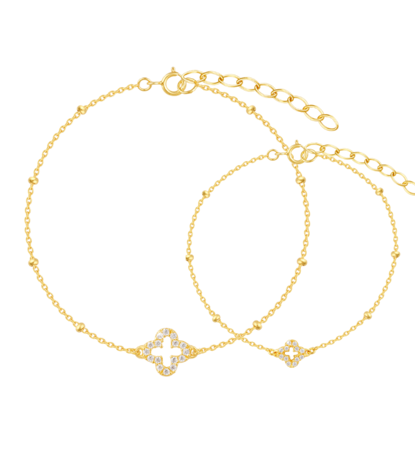 KAYA sieraden Luxe Moeder & Dochter Klaver Armbanden Set met Kristallen