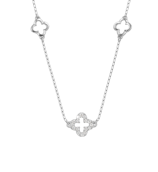 KAYA sieraden Ketting Dames 3 Klavers met Kristallen I Zirkonia Kristallen