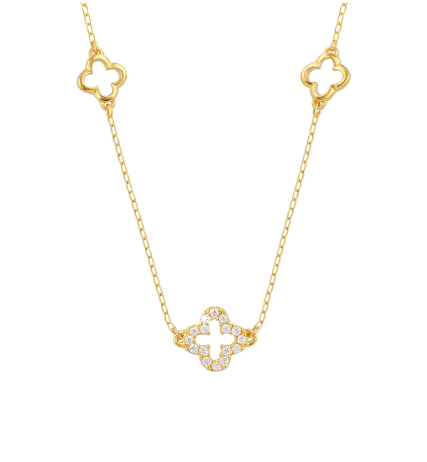 KAYA sieraden Ketting Dames 3 Klavers met Kristallen I Zirkonia Kristallen