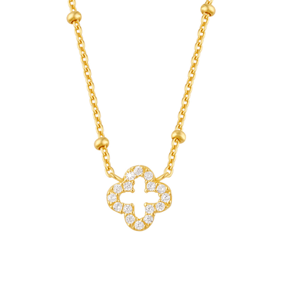 KAYA sieraden Bolletjes Ketting Dames  Klaver met Zirkona