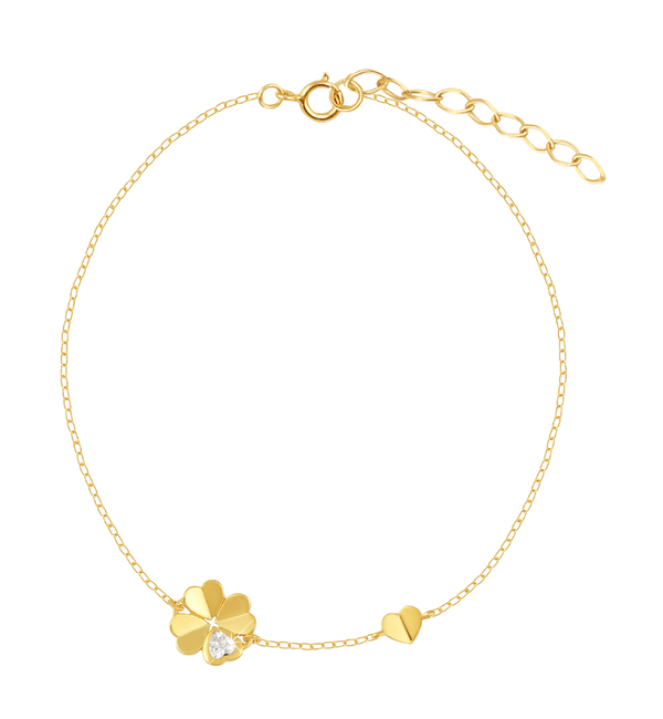 KAYA sieraden Children's bracelet Clover & Heart with Crystal