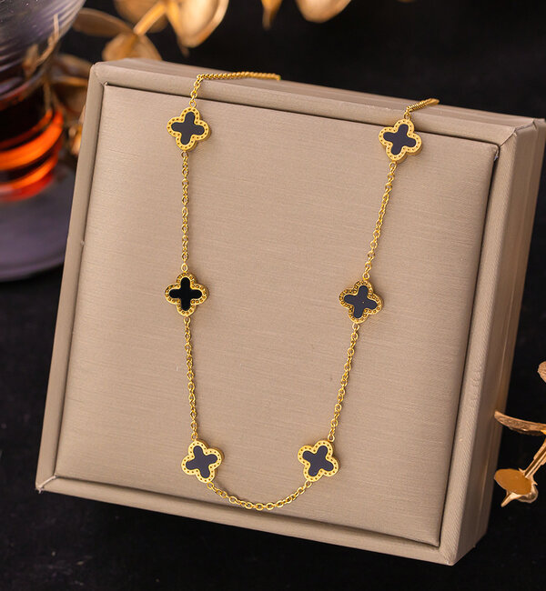 KAYA sieraden Ketting Klaver Zwart | Stainless Steel