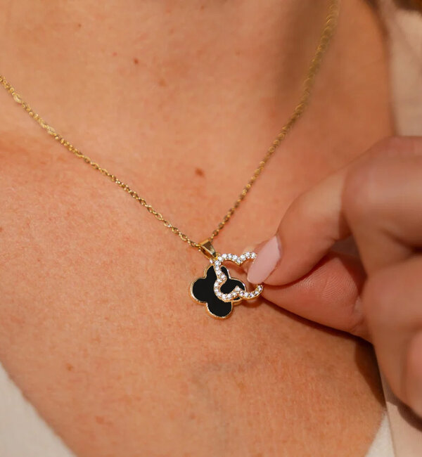 KAYA sieraden Pavé Klaver Ketting | Stainless Steel  - Zwart
