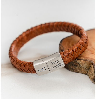 KAYA sieraden Men's Leather Bracelet with Edge Engraving | Camel