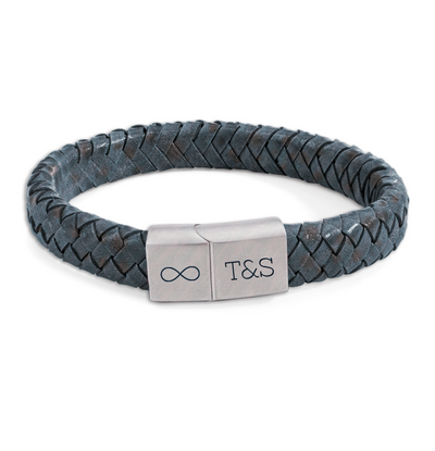 KAYA sieraden Heren Armband Leer met gravure 11 mm| Blauw