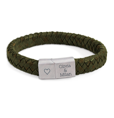 KAYA sieraden Heren Armband Leer met gravure 11 mm| Groen