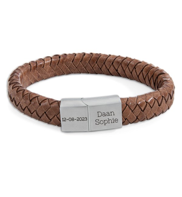 KAYA sieraden Heren Armband Leer met gravure 11 mm