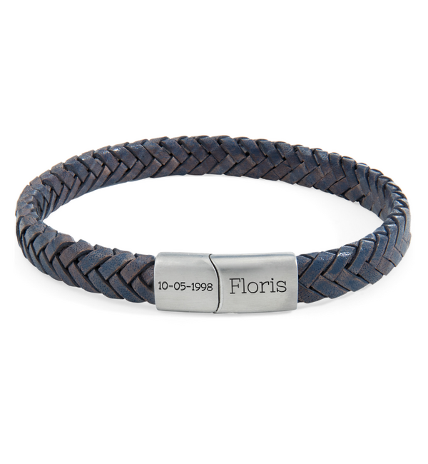 KAYA sieraden Braided Leather Bracelet for Men with Engraving | blue