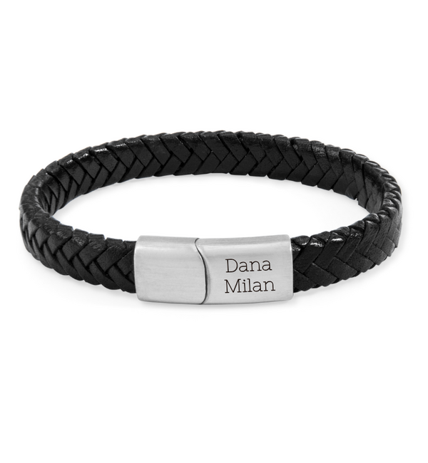 KAYA sieraden Braided Leather Bracelet for Men with Engraving | Black