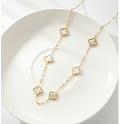 KAYA sieraden Ketting Grote Klavers  Wit| Stainless Steel