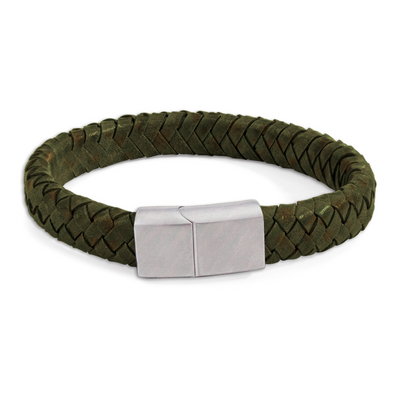 KAYA sieraden Heren Armband Leer 11 mm| Groen