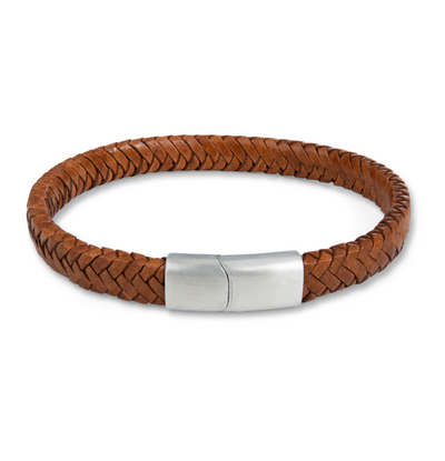 KAYA sieraden Gevlochten Armband Leer Heren | Camel